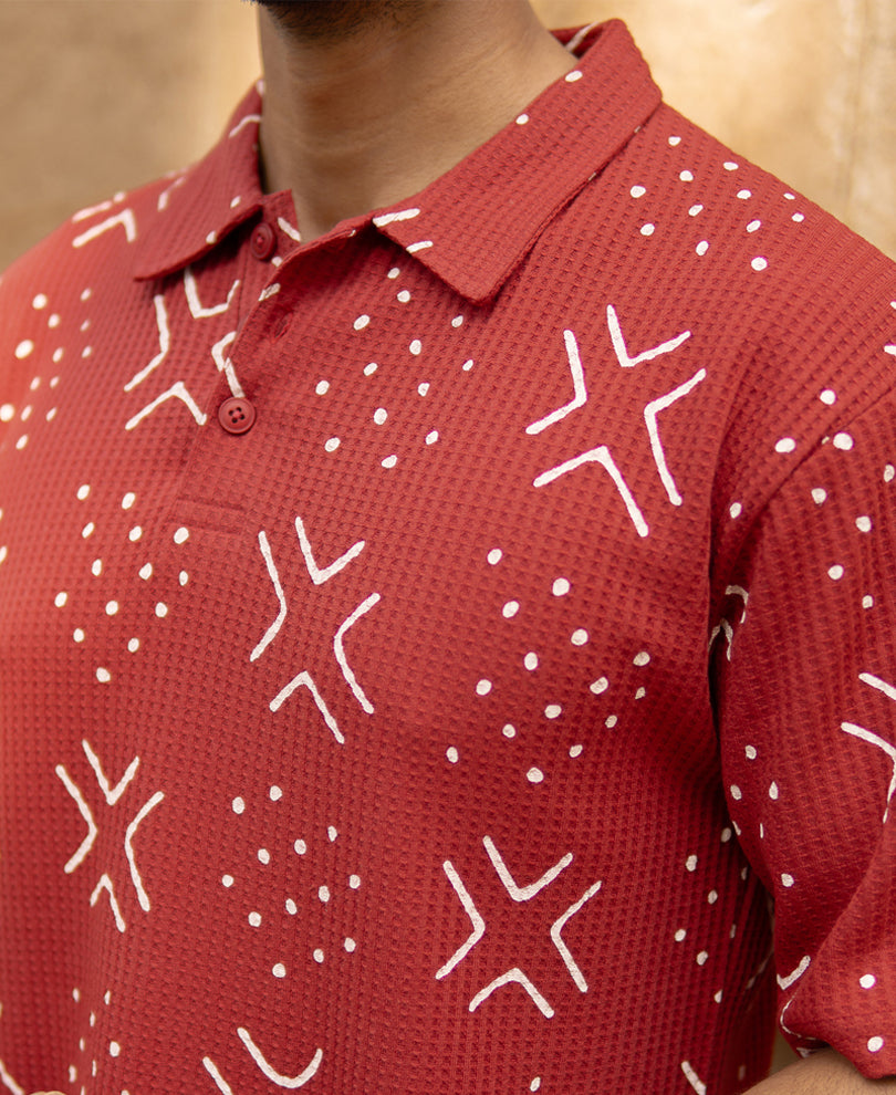 Brick Red Printed Polo T-Shirt