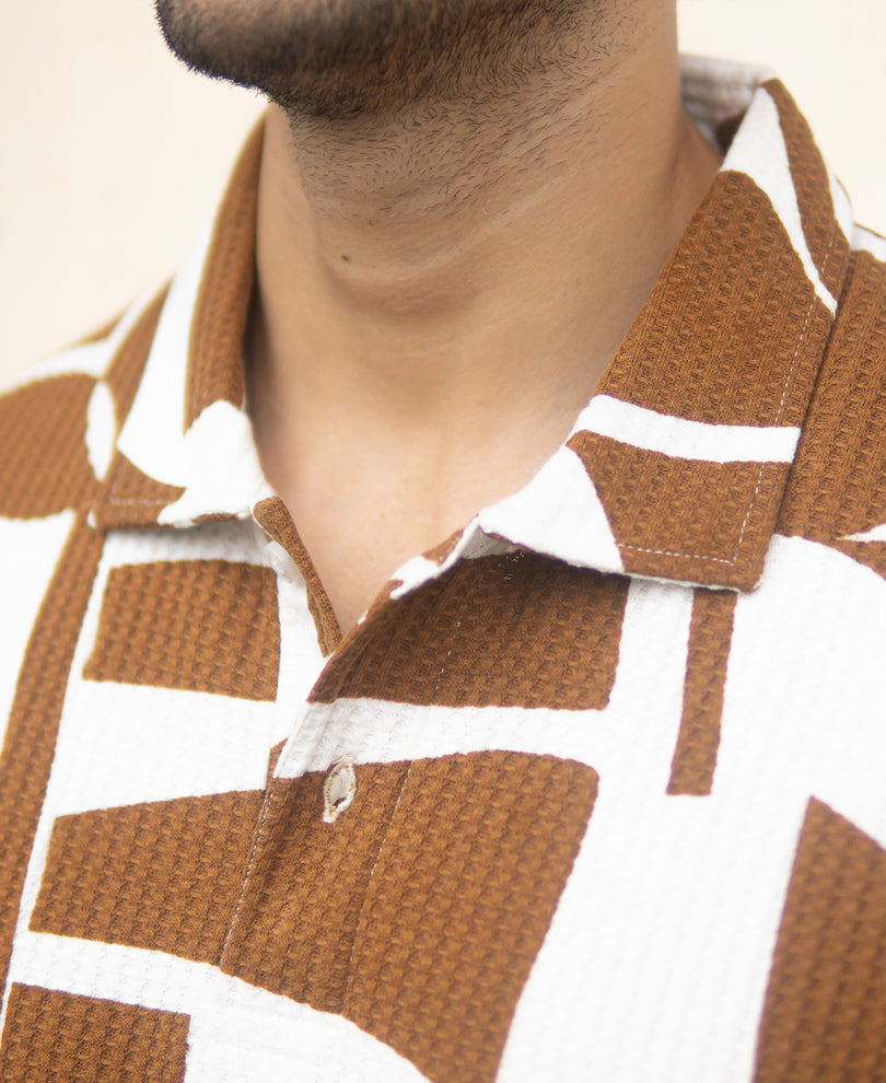 Tan Structure Printed Polo T-Shirt