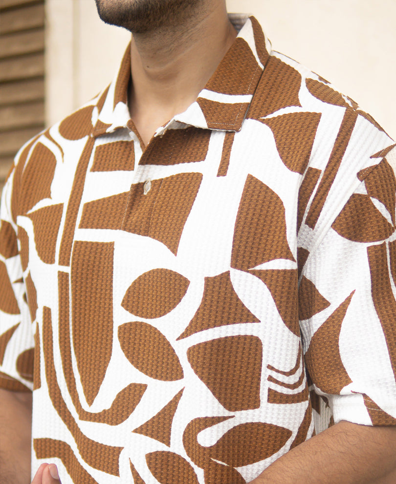 Tan Structure Printed Polo T-Shirt