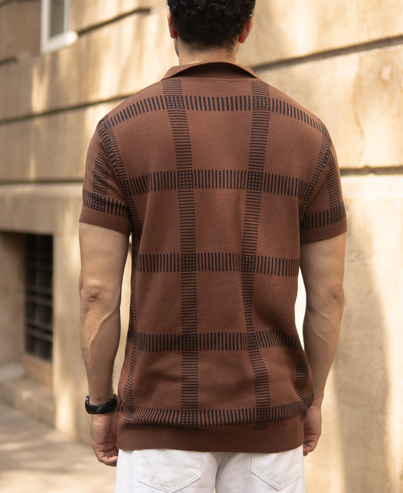Brown Knitted Polo T-Shirt