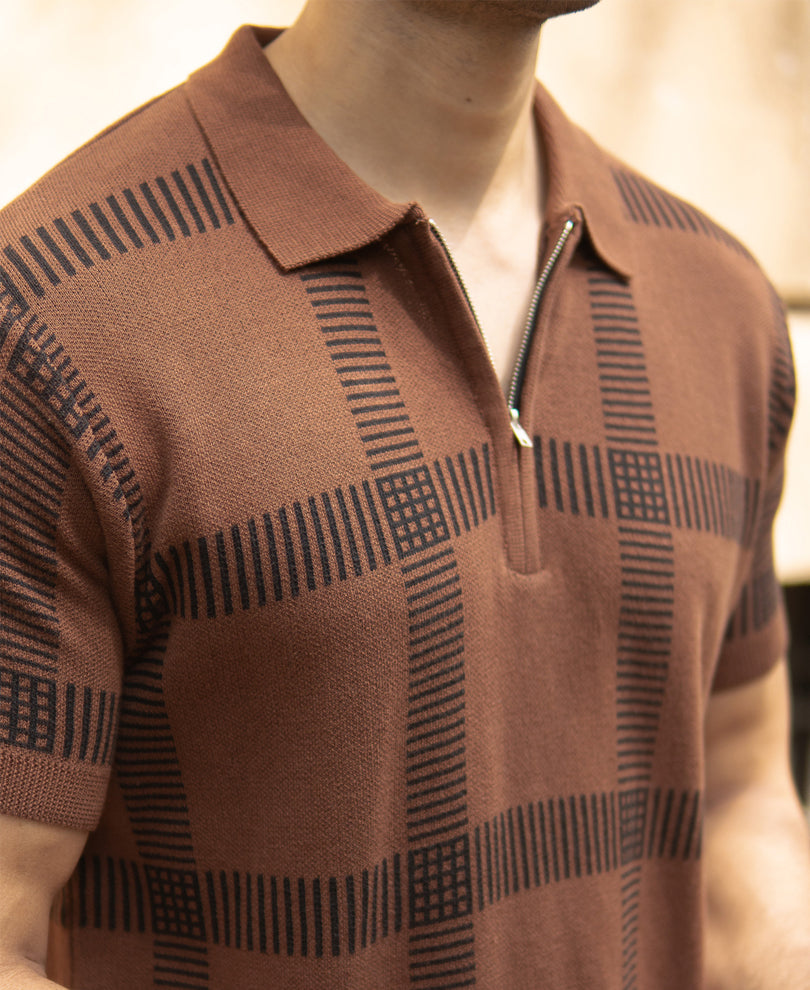 Brown Knitted Polo T-Shirt