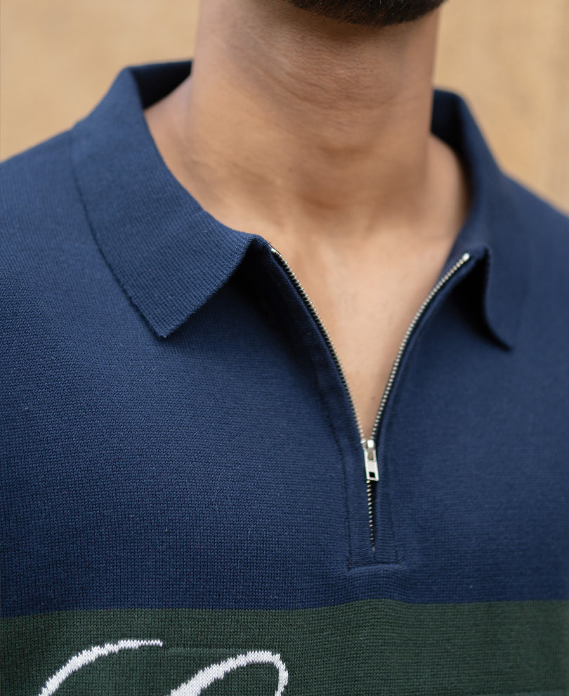 Navy Enrich Knitted Polo T-Shirt