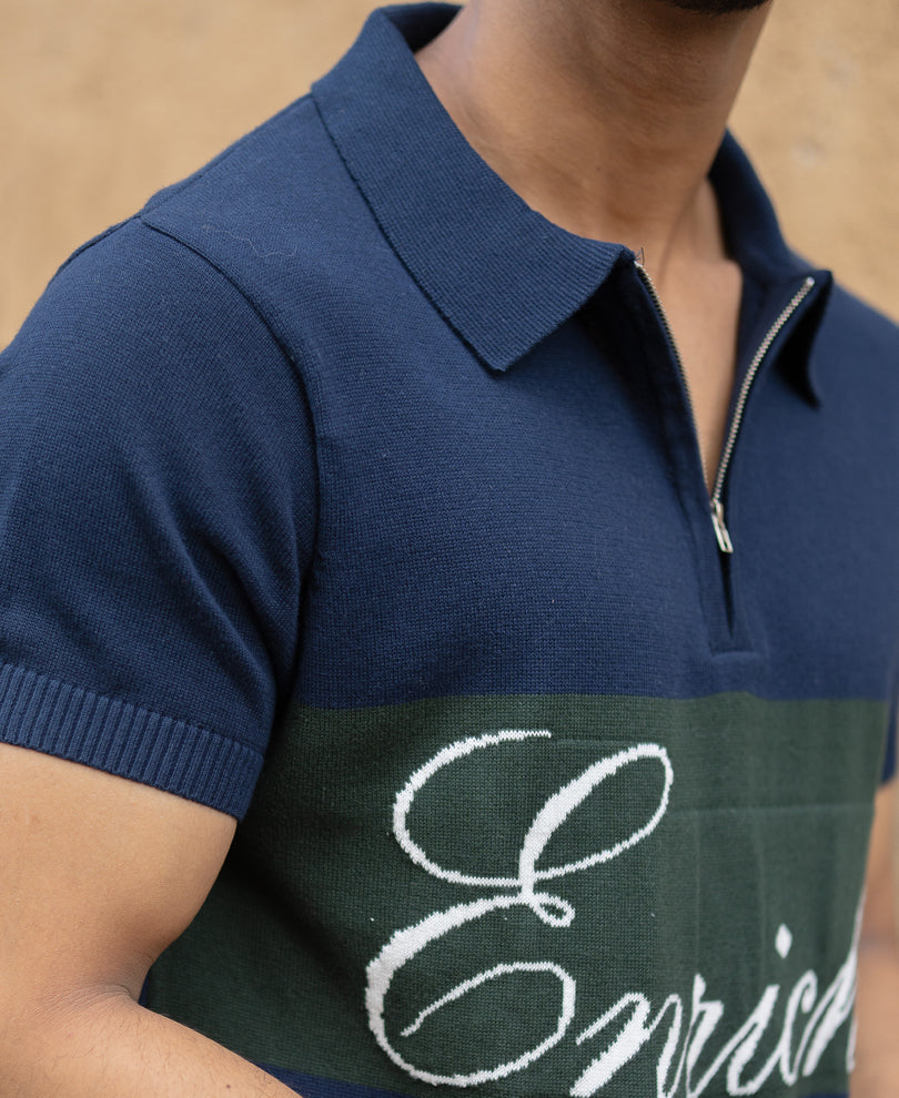 Navy Enrich Knitted Polo T-Shirt