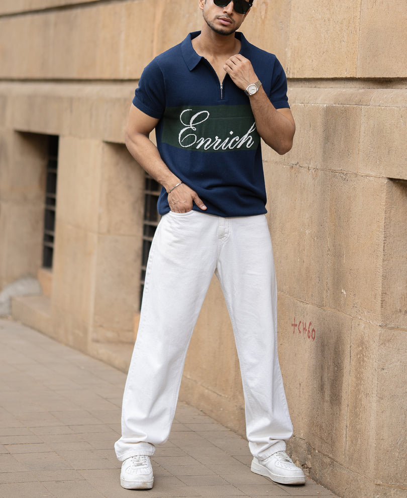 Navy Enrich Knitted Polo T-Shirt