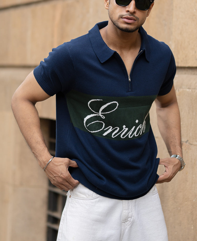 Navy Enrich Knitted Polo T-Shirt