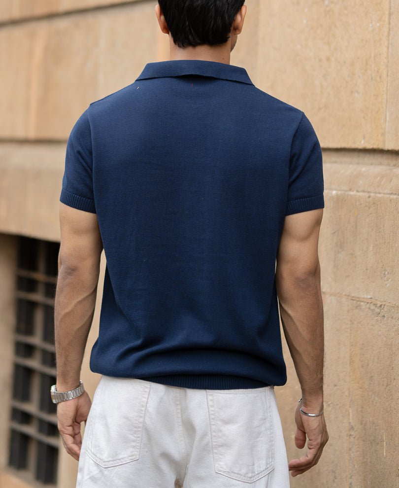 Navy Enrich Knitted Polo T-Shirt