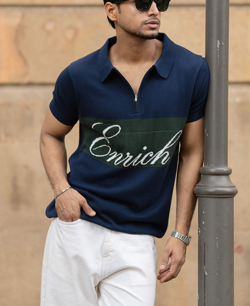 Navy Enrich Knitted Polo T-Shirt