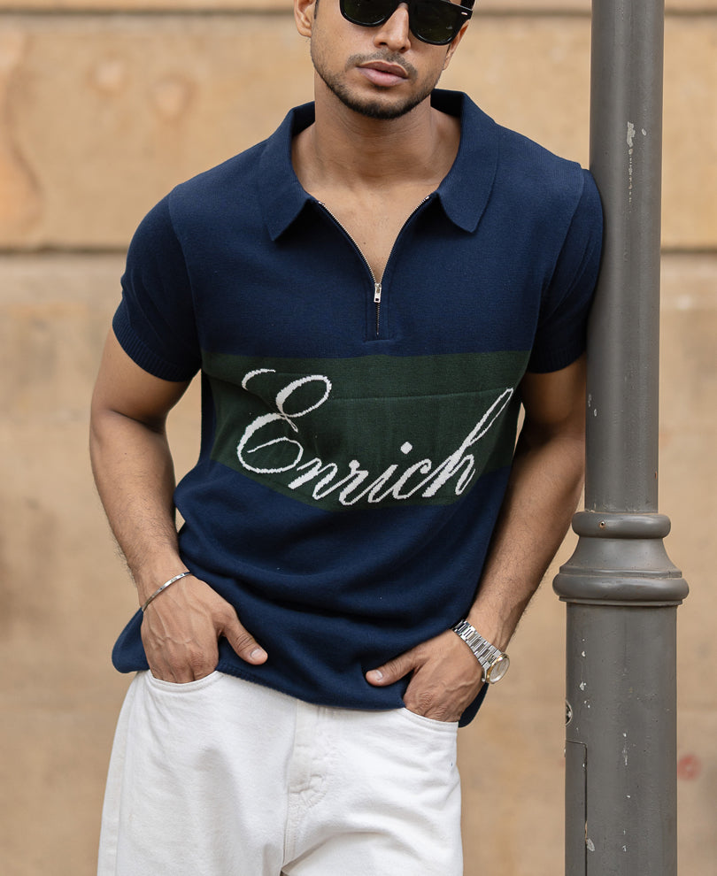 Navy Enrich Knitted Polo T-Shirt