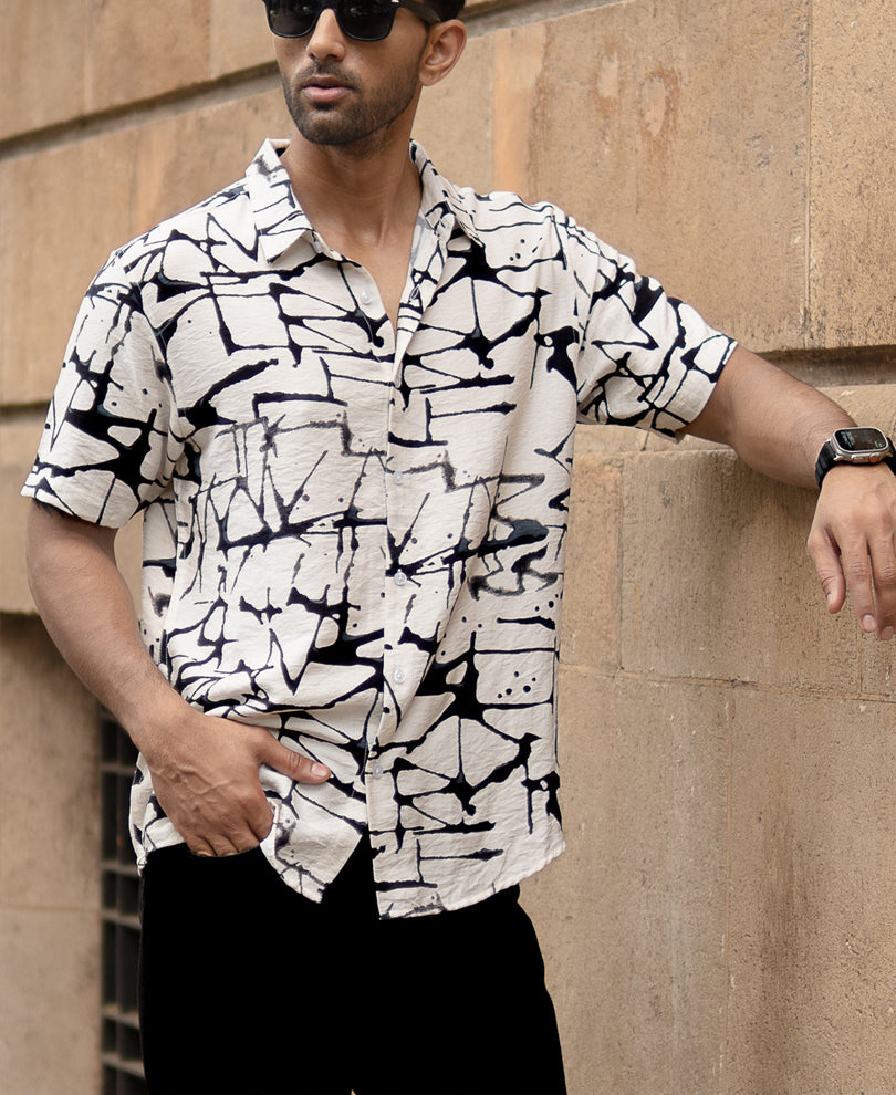 White And Black Flowy Printed Shirt