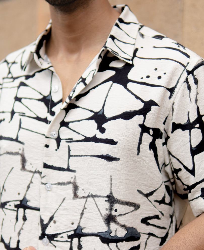 White And Black Flowy Printed Shirt