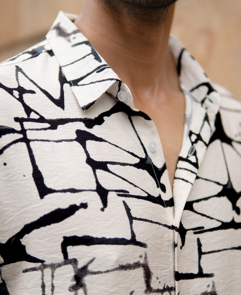 White And Black Flowy Printed Shirt