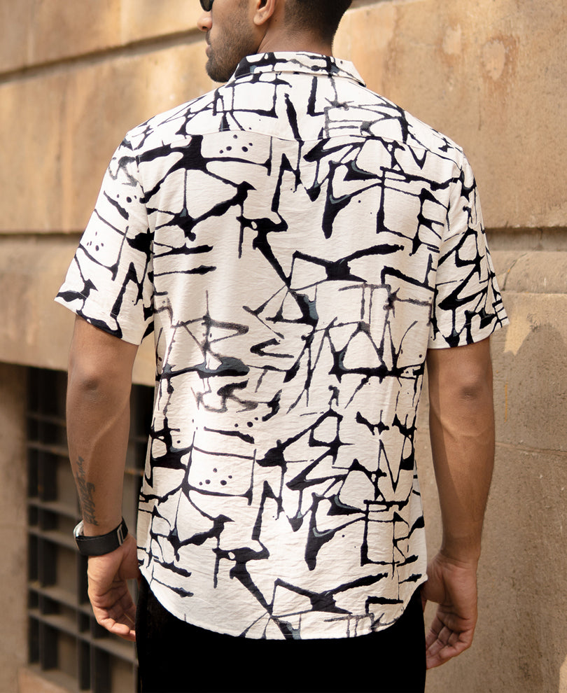 White And Black Flowy Printed Shirt