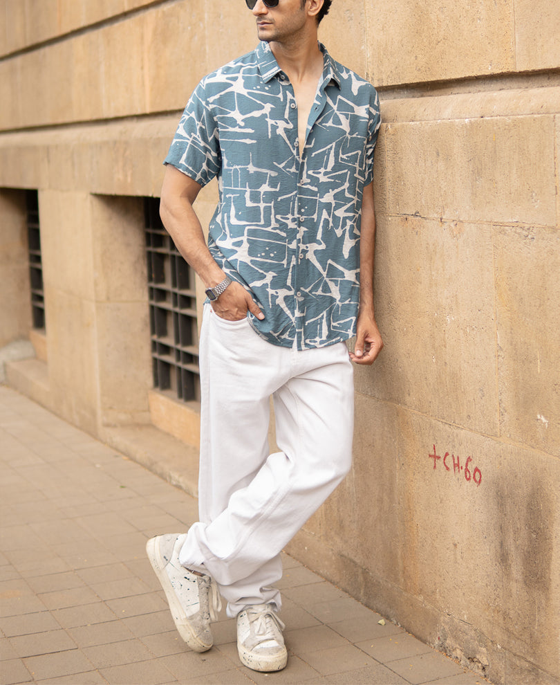 Blue Abstract Print Flowy Shirt