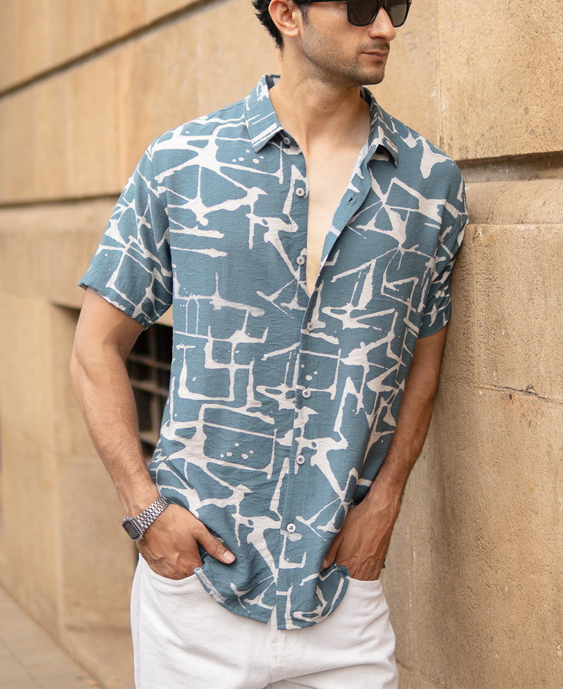 Blue Abstract Print Flowy Shirt