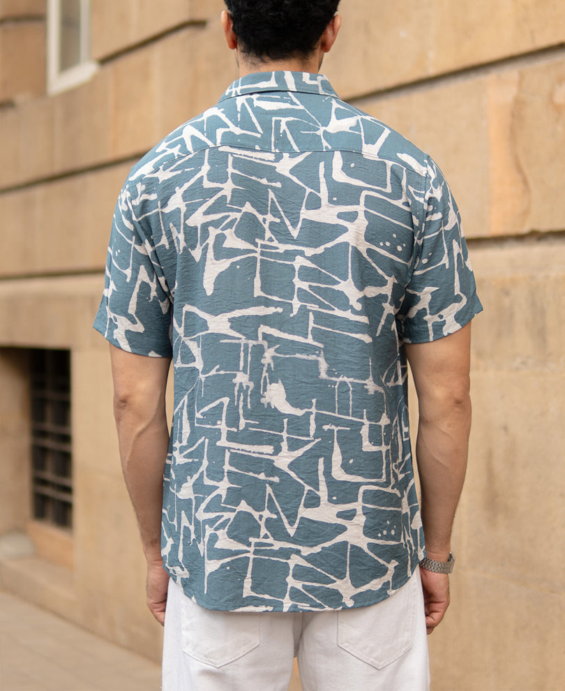 Blue Abstract Print Flowy Shirt