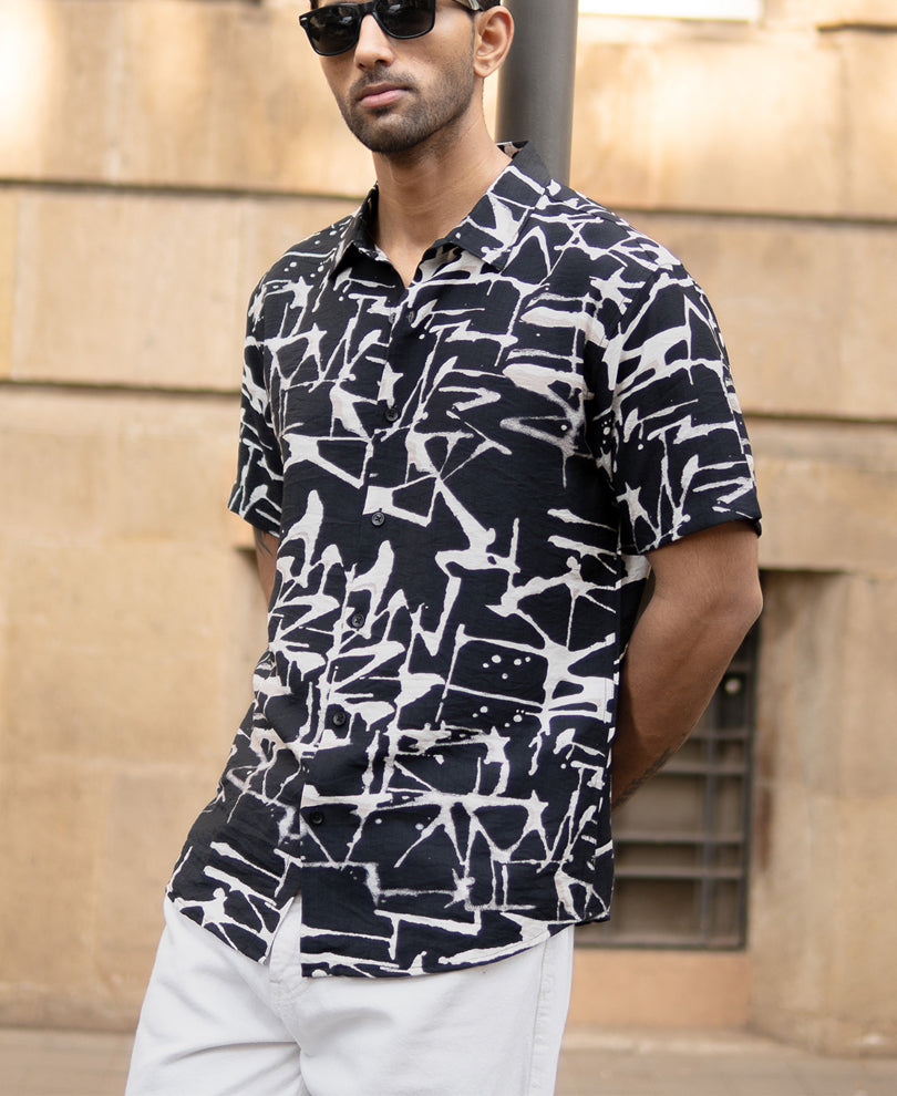 Black Abstract Flowy Shirt