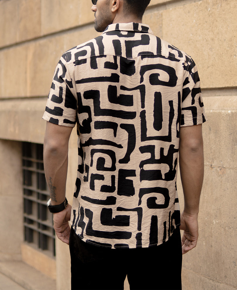 Beige Abstract Print Flowy Shirt
