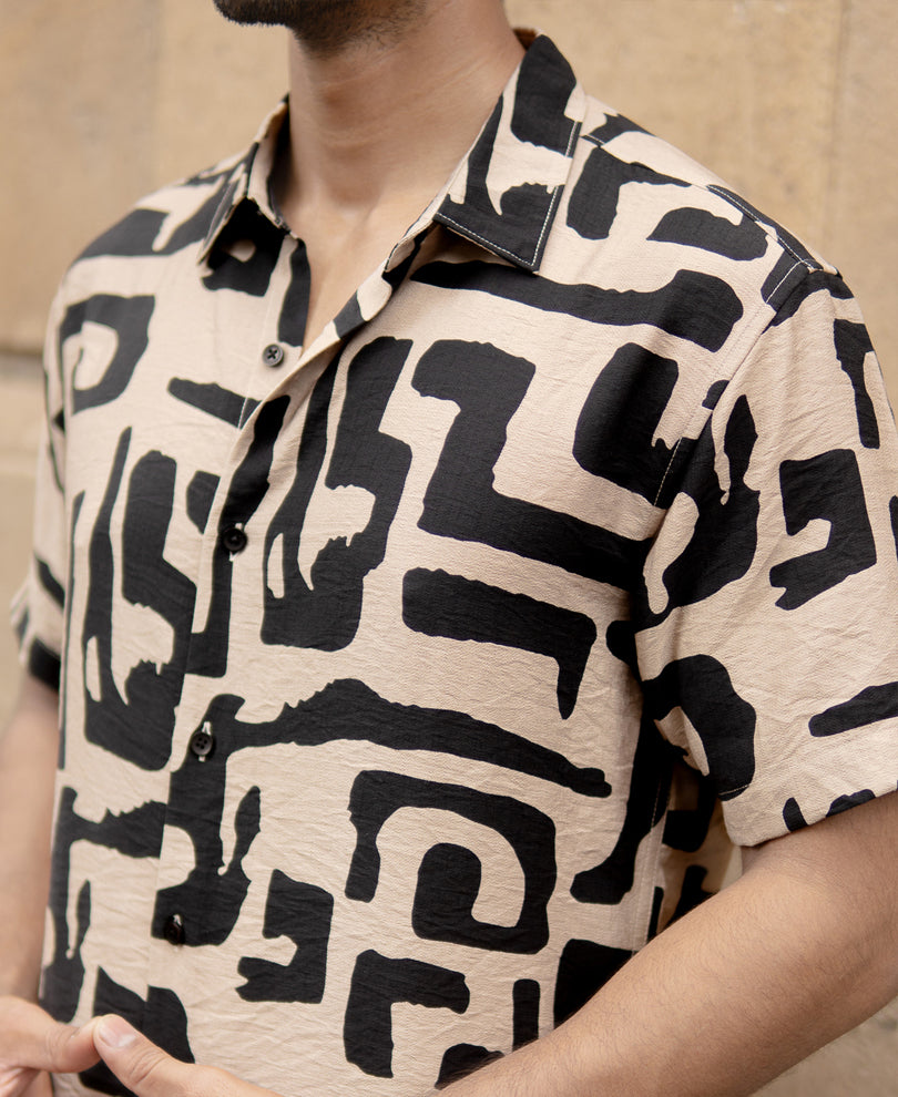 Beige Abstract Print Flowy Shirt