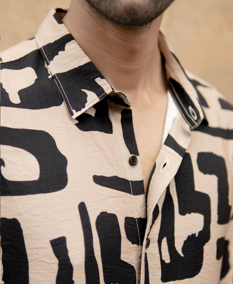 Beige Abstract Print Flowy Shirt