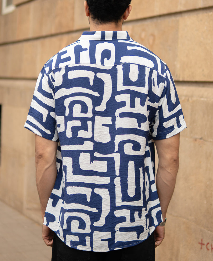 Navy Abstract Print Flowy Shirt
