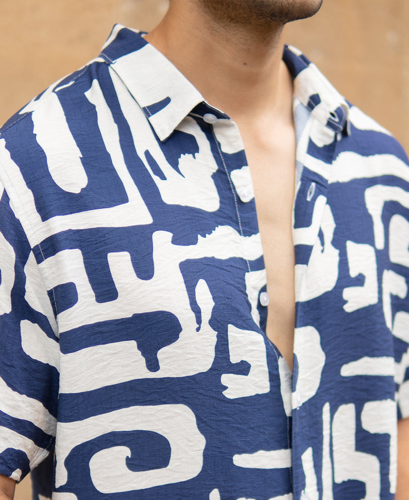 Navy Abstract Print Flowy Shirt