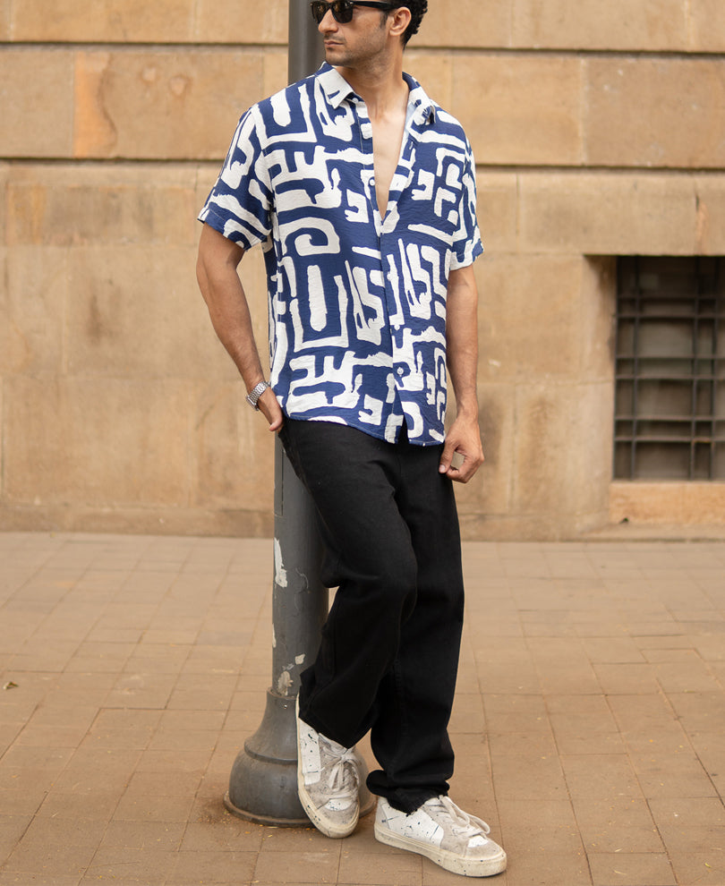 Navy Abstract Print Flowy Shirt