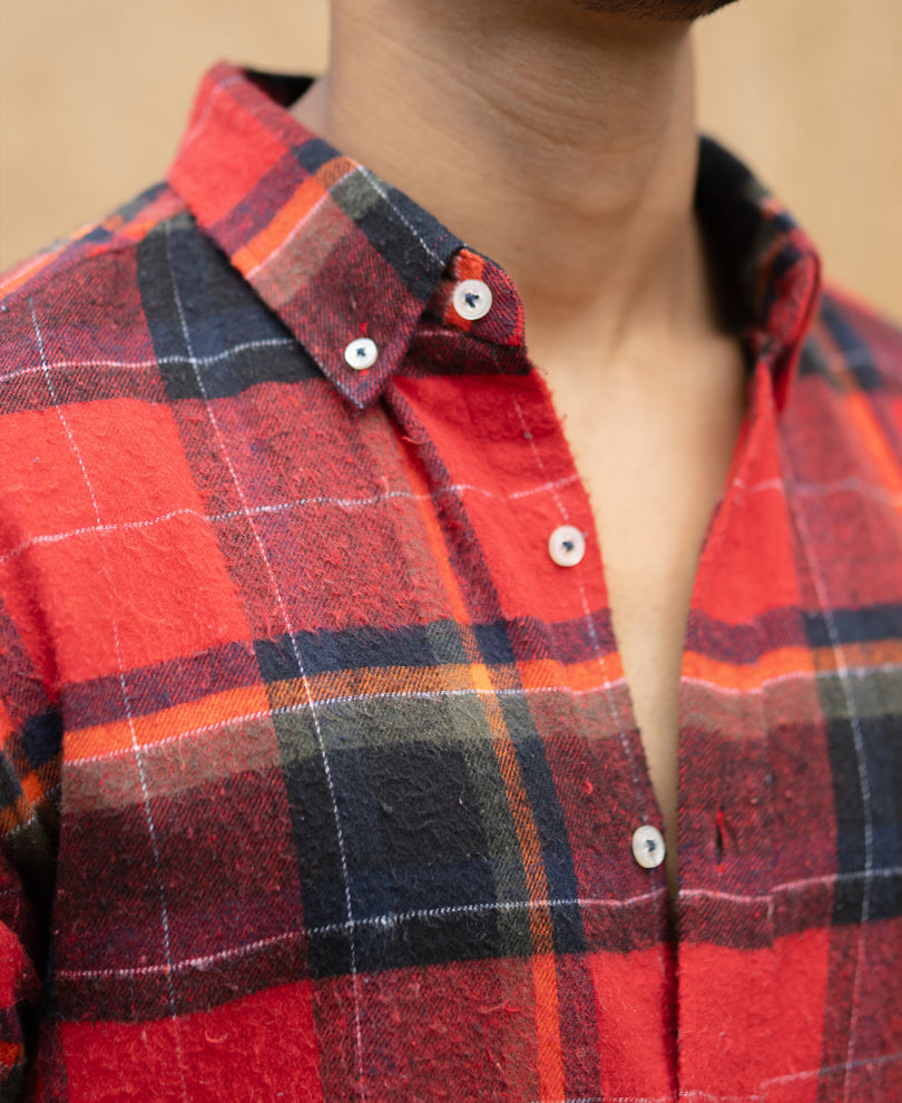 Red Brushed Checks Shirt