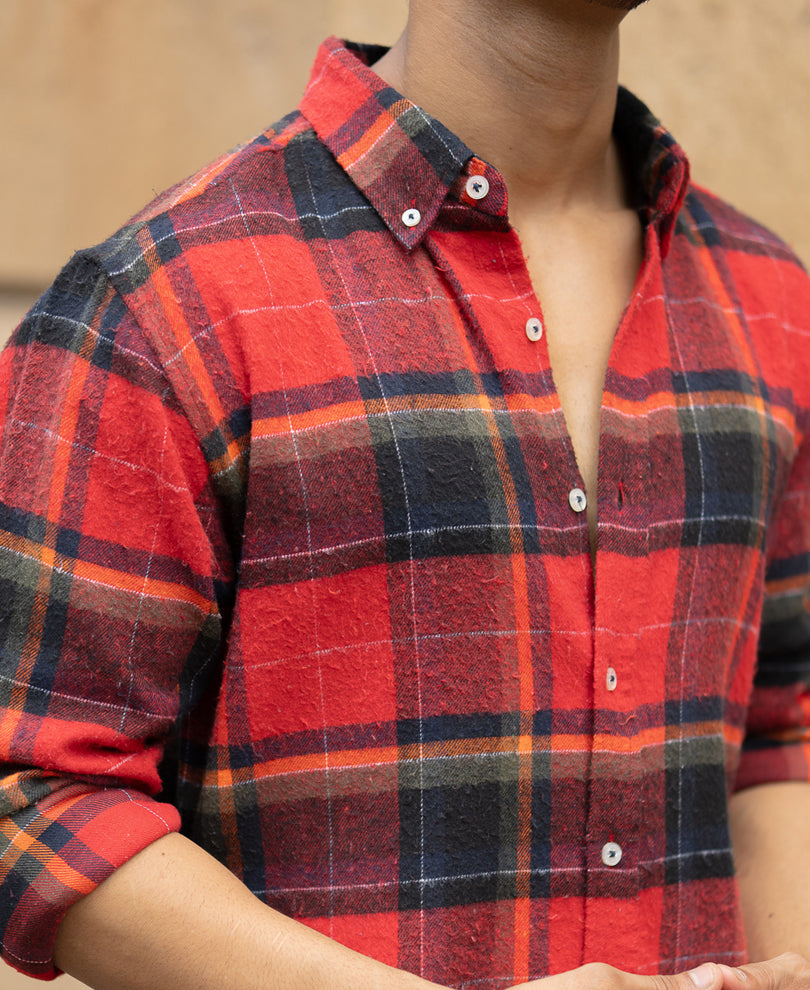 Red Brushed Checks Shirt
