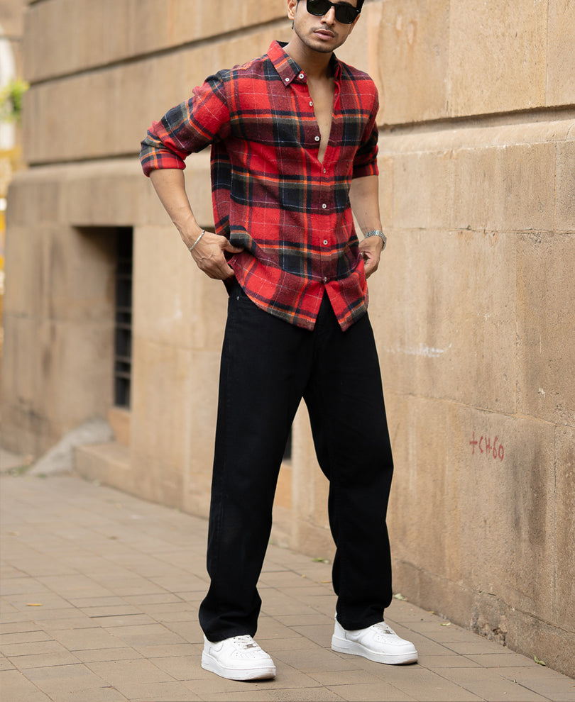 Red Brushed Checks Shirt