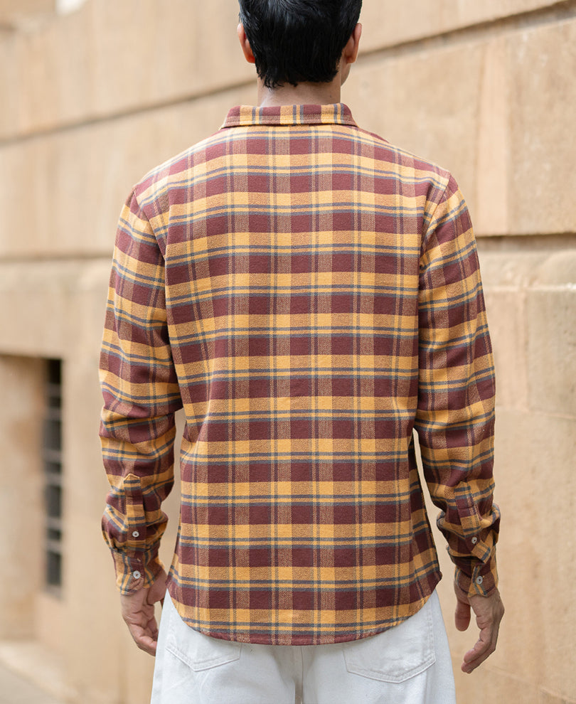 Mustard And Brown Checks Shirt