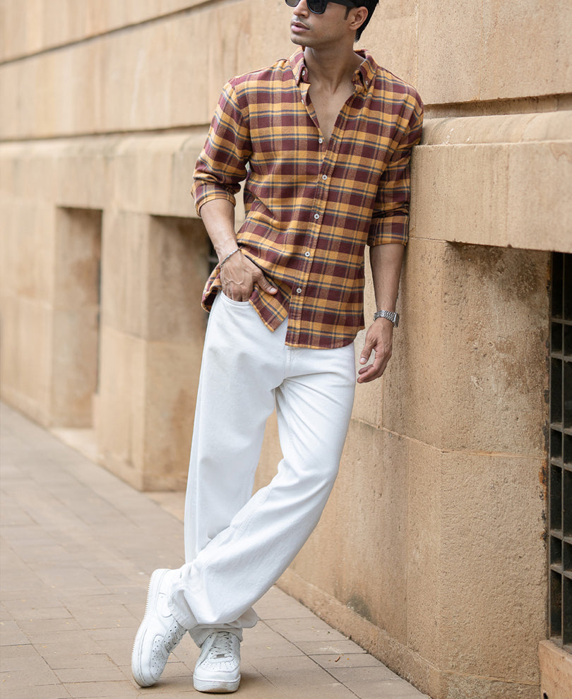 Mustard And Brown Checks Shirt