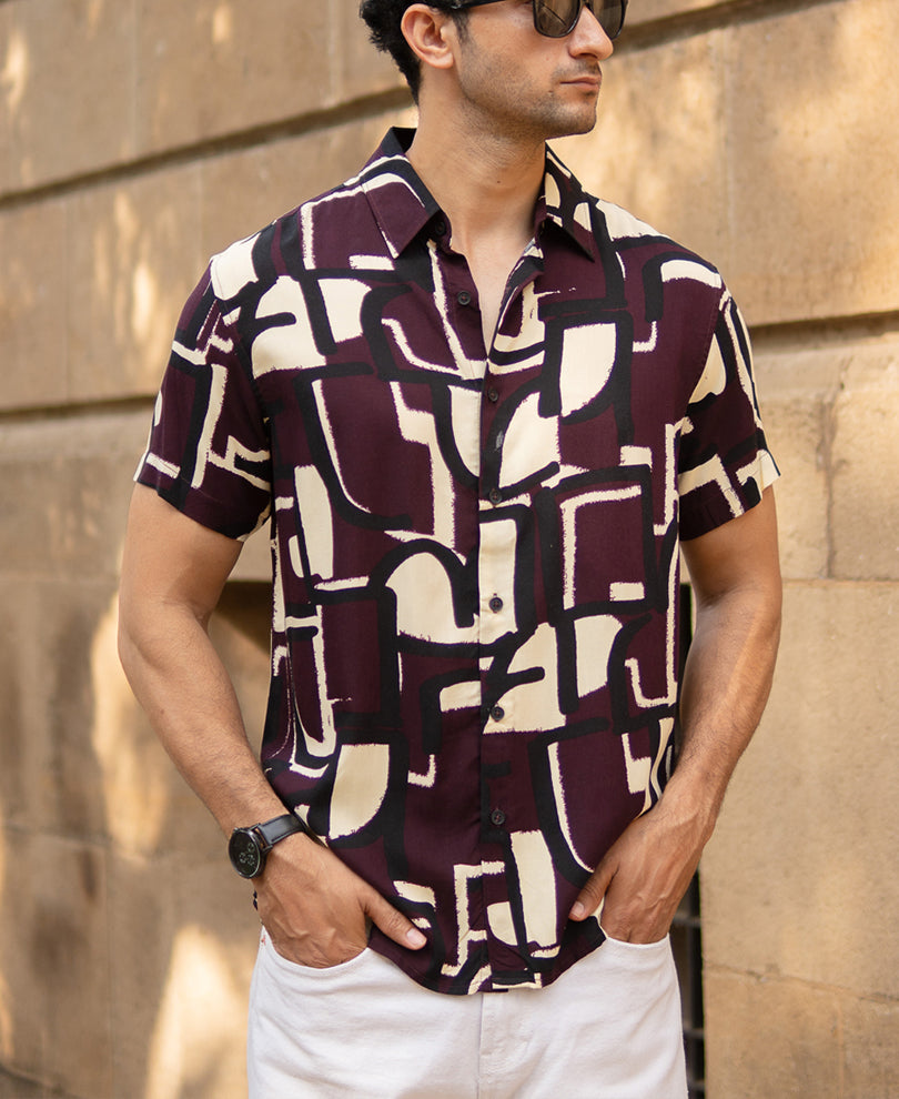 Wine Printed Lightweight Shirt