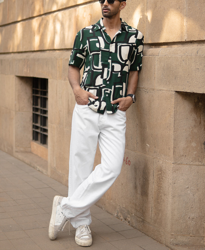 Olive Printed Lightweight Shirt