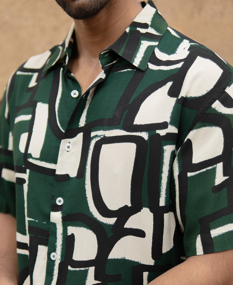 Olive Printed Lightweight Shirt