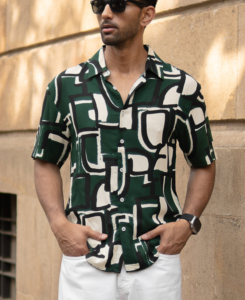 Olive Printed Lightweight Shirt