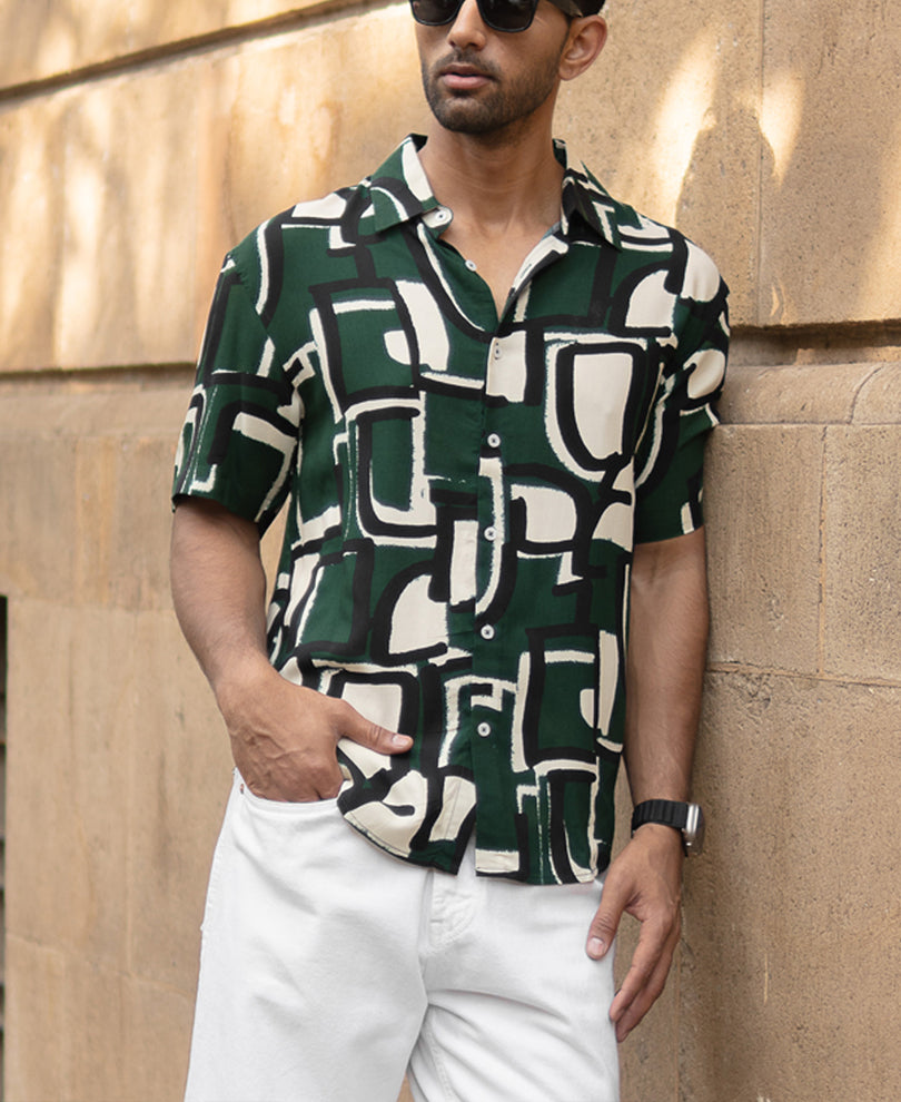 Olive Printed Lightweight Shirt
