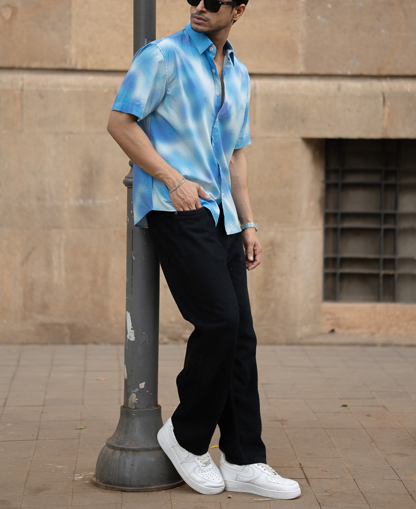 Blue Spray Print Shirt