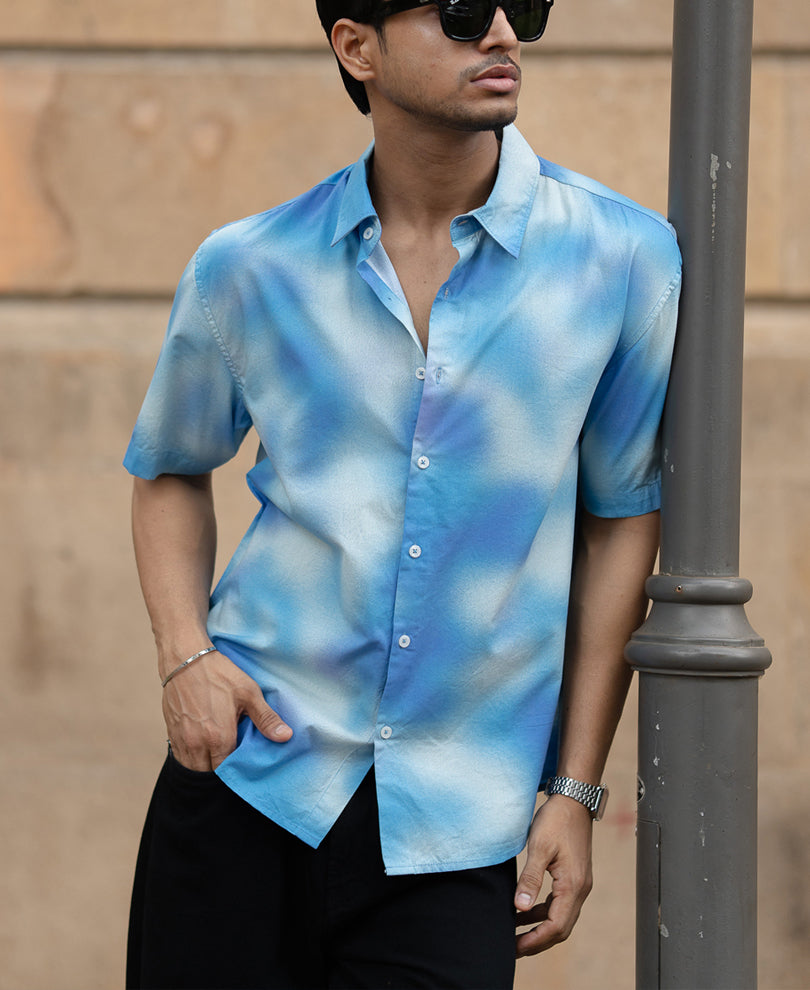Blue Spray Print Shirt