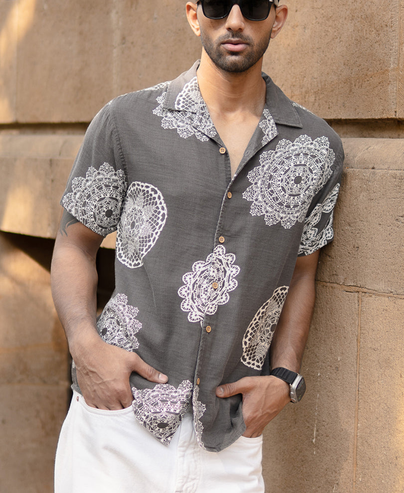 Grey Mandala Print Shirt