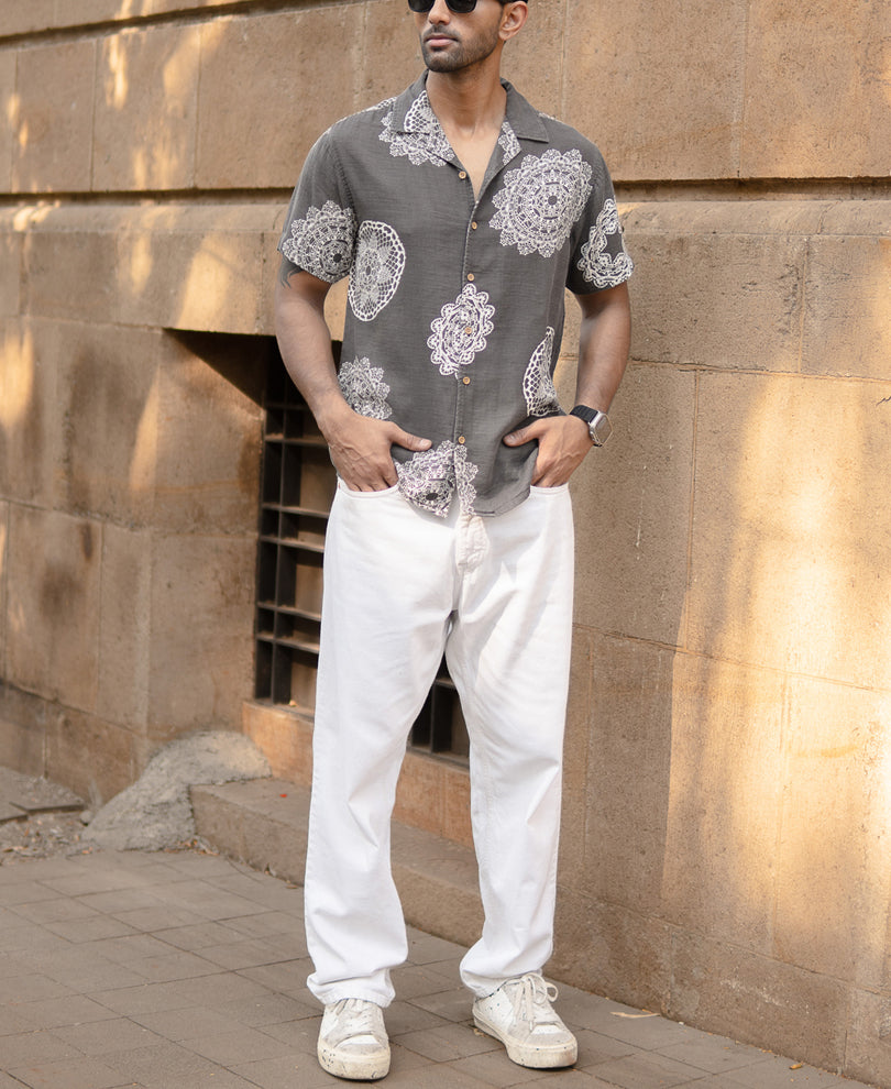Grey Mandala Print Shirt