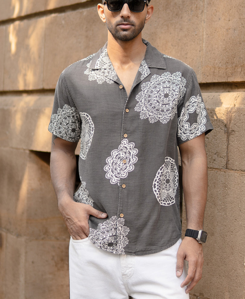Grey Mandala Print Shirt