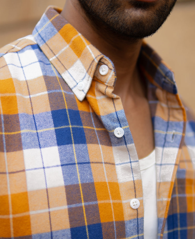 Ochre And Blue Checks Shirt