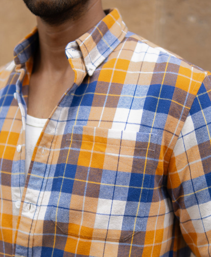 Ochre And Blue Checks Shirt