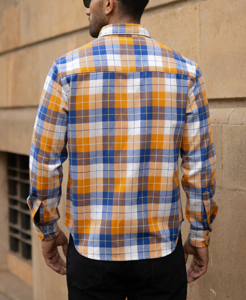 Ochre And Blue Checks Shirt