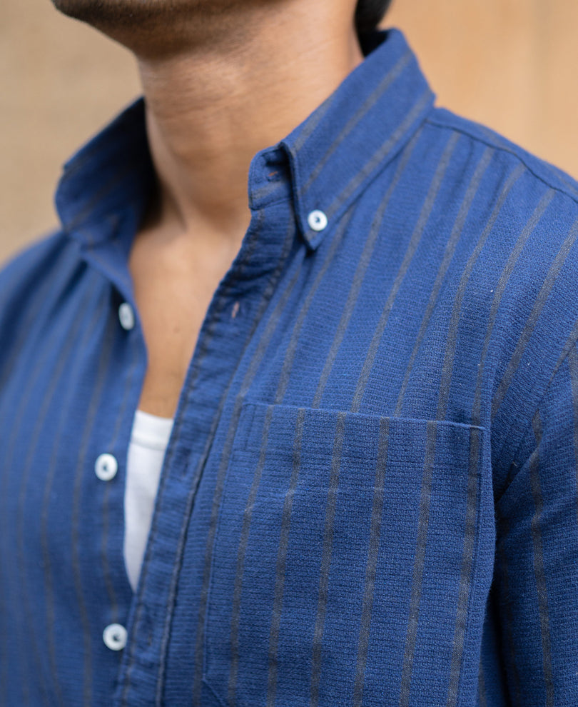 Blue Striped Structured Shirt