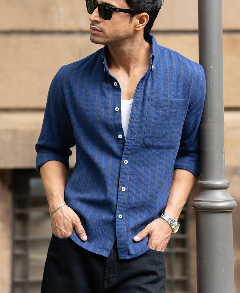 Blue Striped Structured Shirt