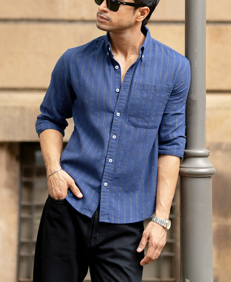 Blue Striped Structured Shirt