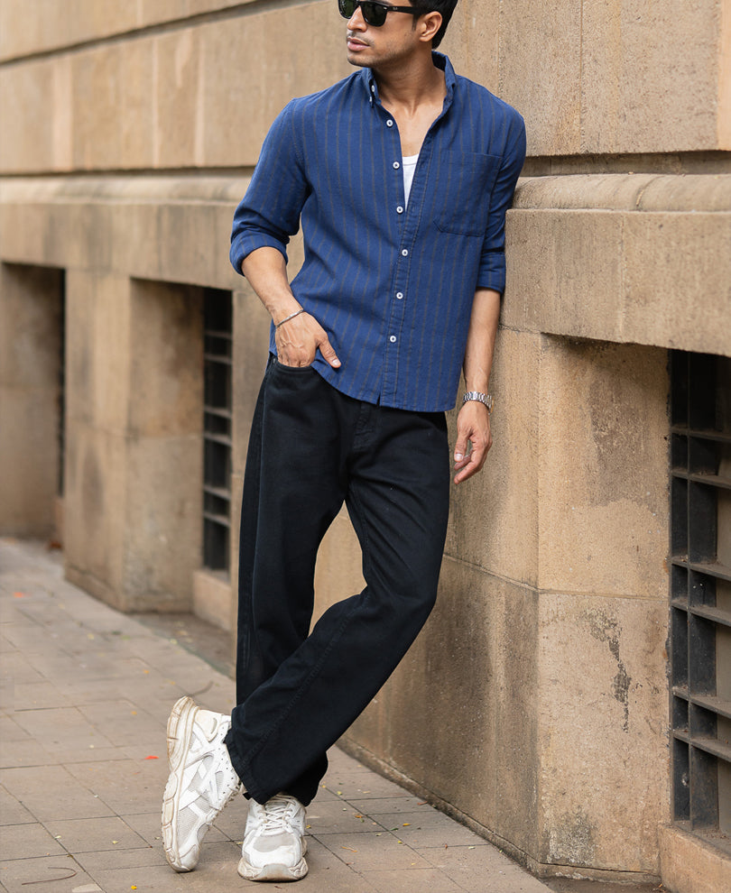 Blue Striped Structured Shirt