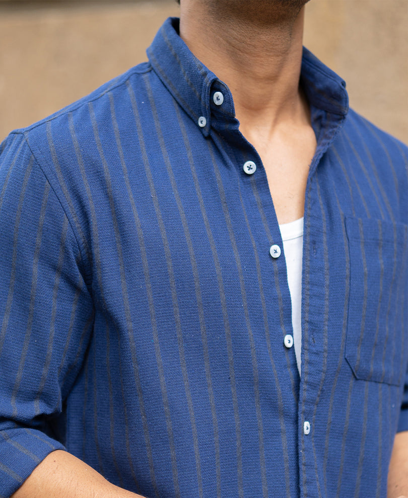 Blue Striped Structured Shirt