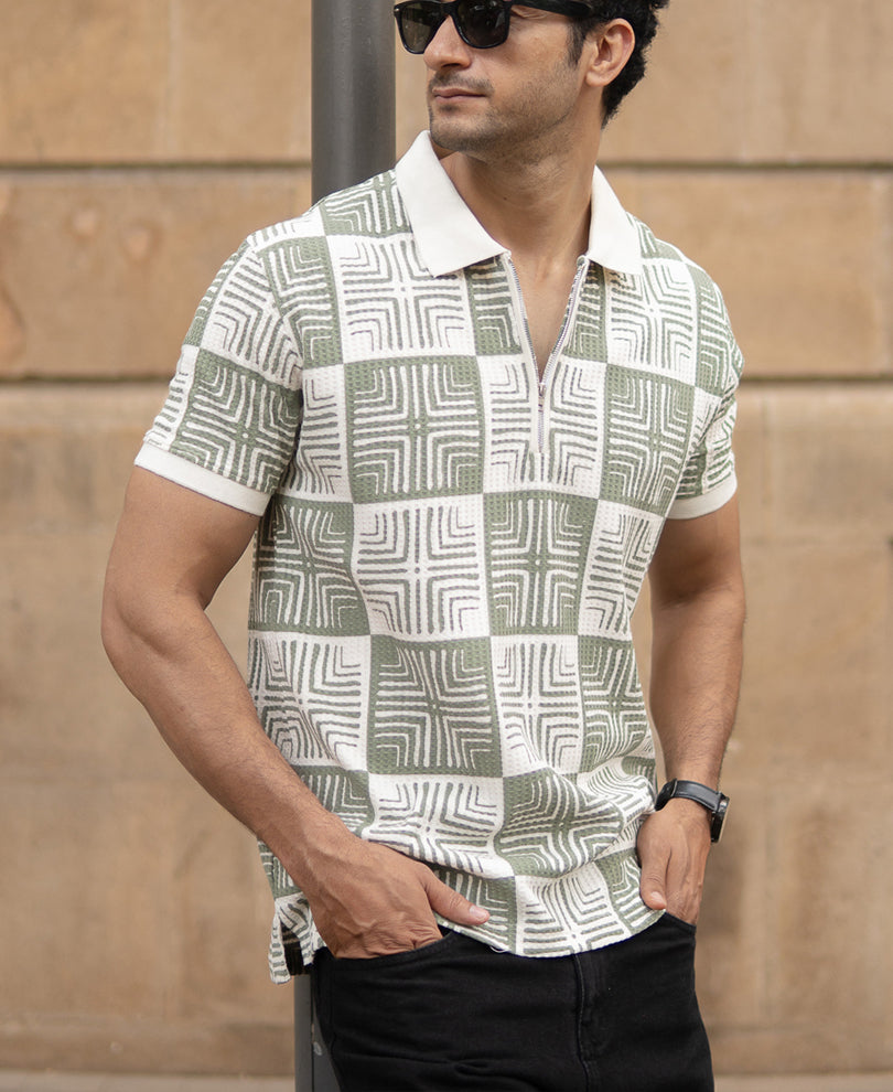Sage Geometric Print T-Shirt